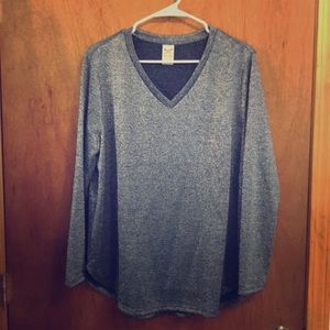 Blue shirt with silver metallic thread